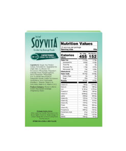 SOYVITA - SWEETENED  GREEN TEA EXTRACT | LACTOSE FREE | ENRICHED SOY BEVERAGE POWDER | Serves-15 (500 Gms) | BACK SIDE VIEW