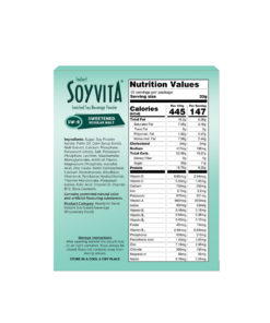 SOYVITA - SWEETENED REGULAR MALT | LACTOSE FREE | ENRICHED SOY BEVERAGE POWDER | Serves-15 (500 Gms) | BACK SIDE VIEW