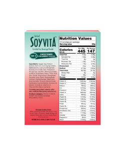 SOYVITA - SWEETENED STRAWBERRY | LACTOSE FREE | ENRICHED SOY BEVERAGE POWDER | Serves-15 (500 Gms) | BACK SIDE VIEW